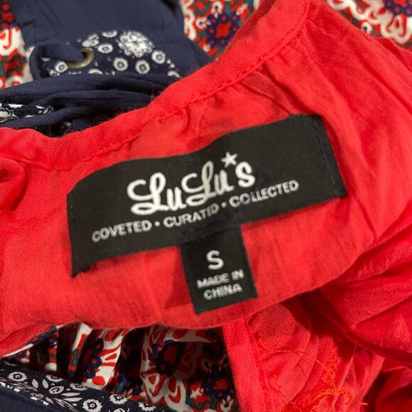 Lulu's La Vie En Roses Navy and Red Floral Print Dress Size Small - Picture 7 of 9
